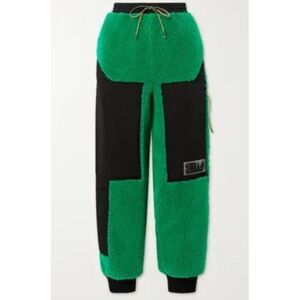 Stella McCartney Womens 36 Med Faux Fur Shearling Green Pants Logo Trousers NWT